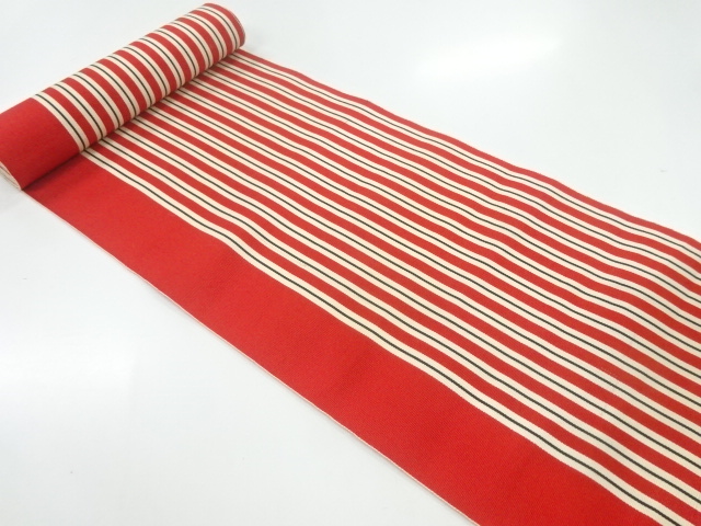 JAPANESE KIMONO / ANTIQUE BOLT FOR OBI / SILK / CHIKUZEN HAKATA / WOVEN STRIPE